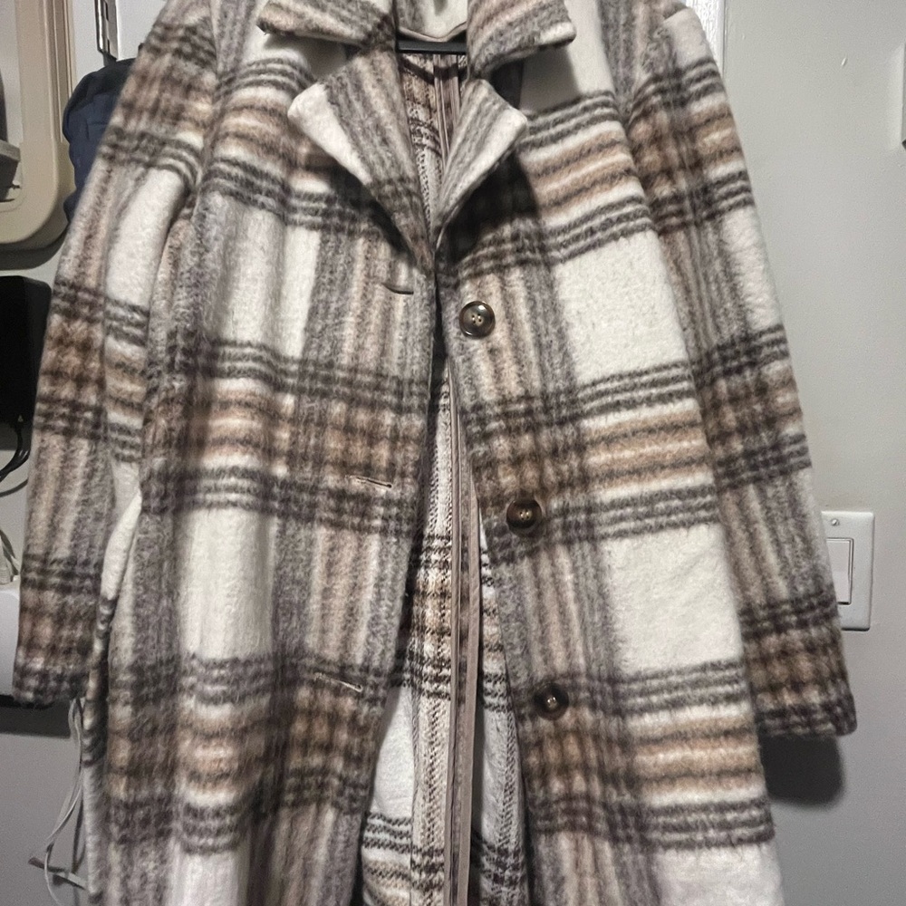 Cyrus Brown and Cream Plaid Trench Coat